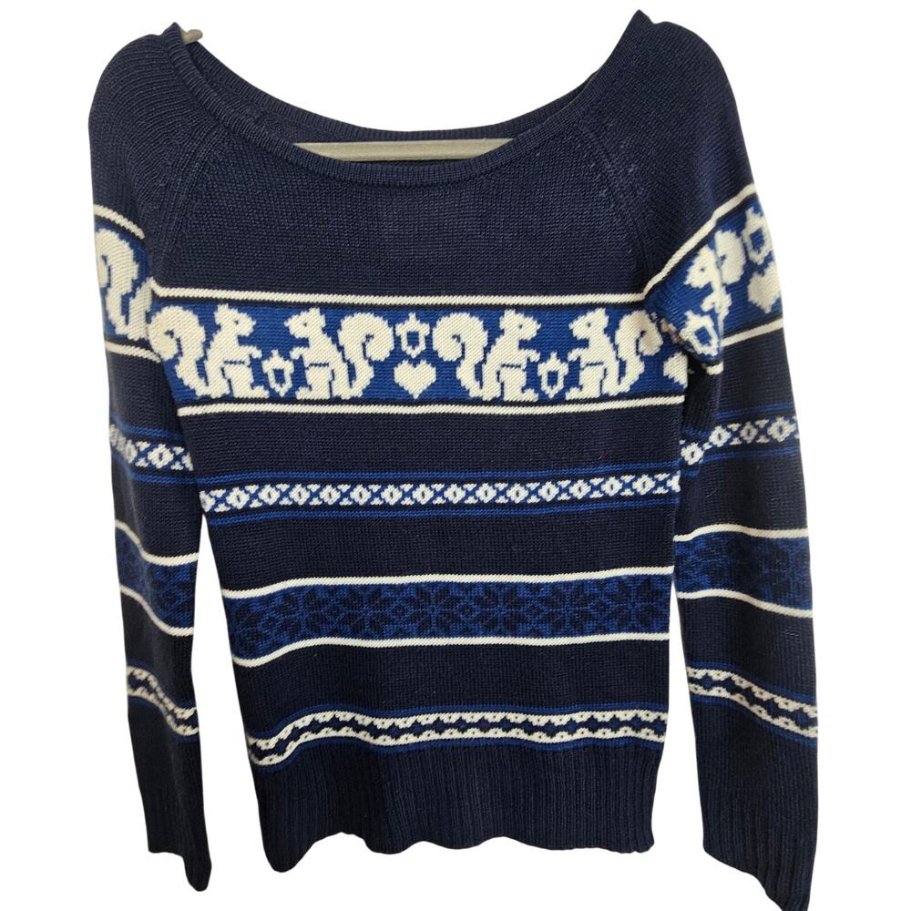 Tildon Womens Fair Isle Nordic Squirrel Sweater Size XS Preppy Cabincore Holiday